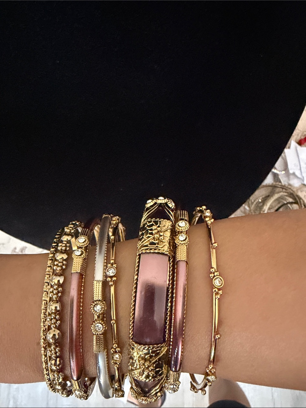Gold-Tone Pink Multi-Bangle Bracelet Set